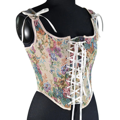 Vintage Lace-Up Floral Print Bustier Corset French Women Sexy Push Up Corset Top Party Clubwear Y2k Body Femme Tank Top Vest