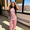 Two Piece Versatile Solid Color Sports And Leisure Set, Women's Cotton Slim Fit T-shirt Paired With Loose Jogging Pants