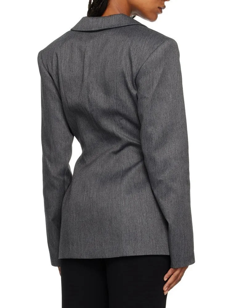 TWOTWINSTYLE Patchwork Lace Up Hohl-Blazer für Damen mit gekerbtem Kragen, langen Ärmeln, Tunika, Designer-Blazer, weibliche Mode Neu