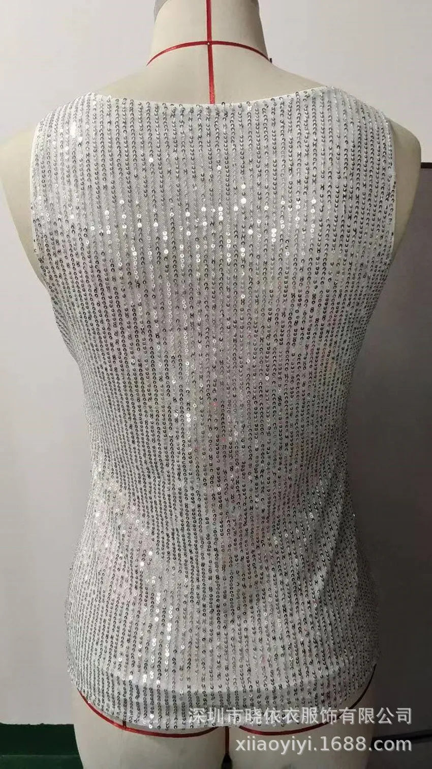 Women's Summer New Item Solid Color Fashion Sequin Light Mature Sexy V-neck Sleeveless Camisole Vest Pullover Top