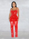 HBLL Women Club Outfits Spaghetti Strap Bodycon Jumpsuits Sparkly Rhinestone Romper Birthday Night Out One Piece Clubwear