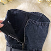 Damen Jeans Jumpsuit Sommer Playsuit Mode Hot Drill Hoher Bund Schmal Ärmellos Trägerlos Gürtel Outfits