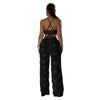 Women Two Piece Pant Sets Sexy Hollow Out Vest Sleeveless Tanks Tops Splice Long Pants Drawstring Streetwear Summer 2025