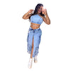 Mid Length Skirts Women Denim Skirt Hole Pockets A Line Slit Slim Y2k Streetwear Elegant Splice Y2k High Waist Summer 2025