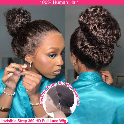 Wasserwelle unsichtbarer Riemen 360 Full HD Lace Front Perücke Schokobraun 30 Zoll Deep Wave Frontal Perücke Klebelose Perücke Echthaar