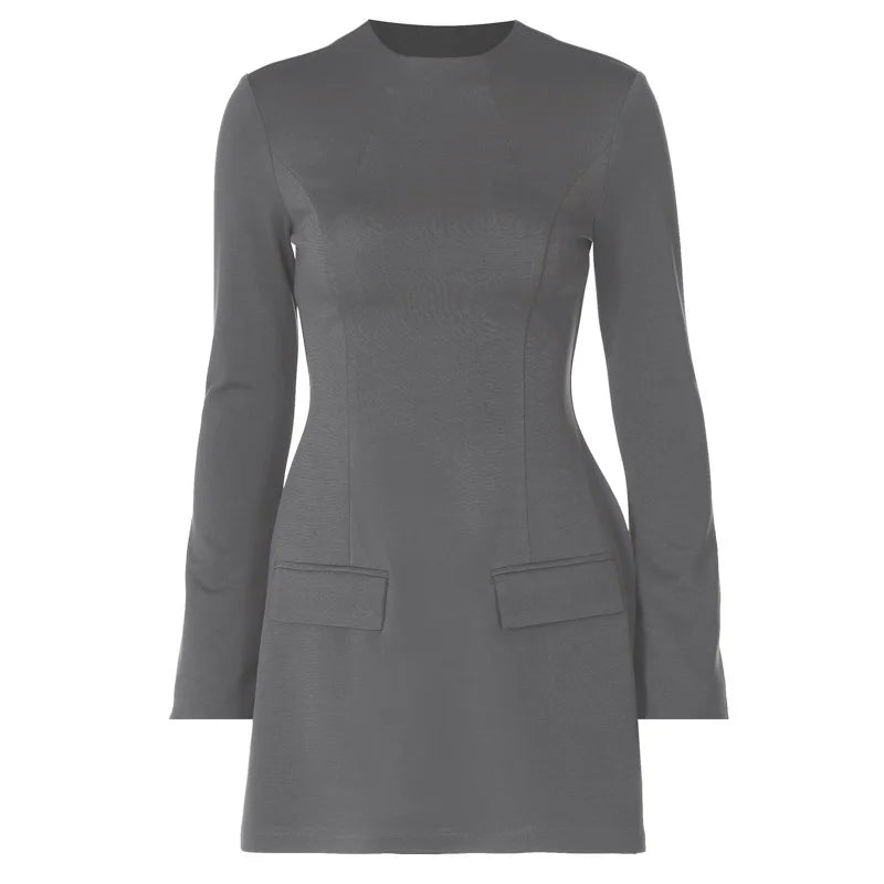 Hugcitar 2024 Frühling O-Ausschnitt Langarm Uni Patchwork Reißverschluss Sexy Bodycon Minikleid Damen Mode Outfits Geburtstagsparty Y2K