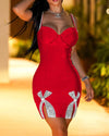 2024 Sexy Kleid Damen Einfarbig Spaghetti Strass Bodycon Rückenfrei Party Club Minikleider Damen Split Hip Wrap Schwarzes Kleid