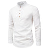 Men's solid color casual slim fitting standing collar long sleeved business shirt shirt