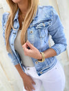 Women Jean Jacket Casual Slim 2025 Spring Autumn Solid Long Sleeve Turndown Collar Cowboy Coat Fashion Denim Jacket Plus Size