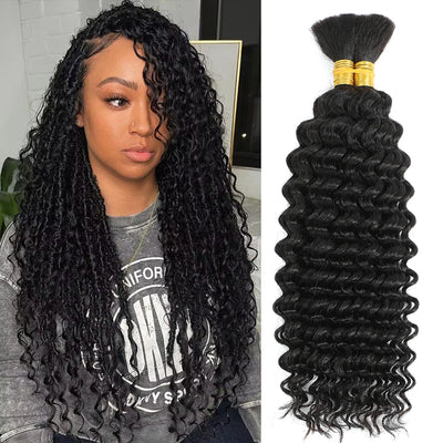 Menschenhaar zum Flechten, Tiefwellen-Bulk zum Flechten, ohne Tressen, Tief gelocktes Flechthaar für Boho Braids, brasilianisches Echthaar