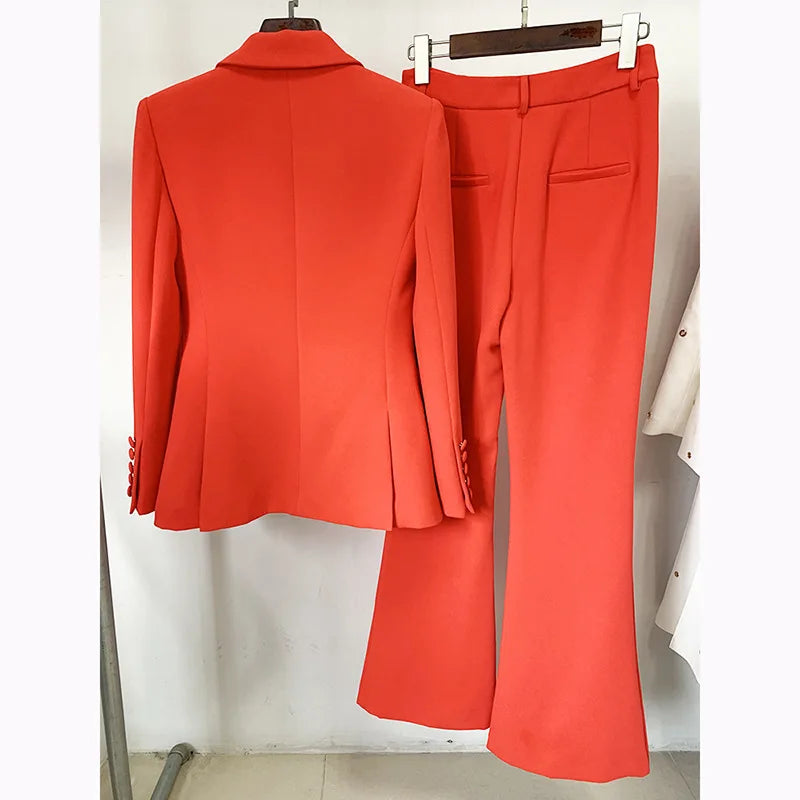 Pantsuit Suits Blazer Women Red Orange New Design Flare Pants Set Two Piece Sets Festival Office Business Female Suit Outfits