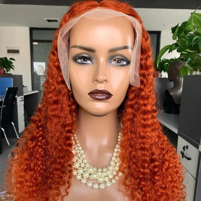 Swupod 13x4 13x6 220% Density Transparent HD Lace Front Wig for Women Deep Wave Remy Human Hair Ginger Orange 350# Loose Curly