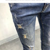 Men's Korean Style Classic Jeans 2023 New Blue Ripped Jeans for Men Fashion Trendy Summer Skinny Ripped Hole Cargo Trousers