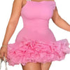 Znaiml Women Blue Stretchy Mini Dresses With Pearls Ruffles Trimmed Bottom Sexy Sheath Short Guest Birthday Party Wedding Gowns