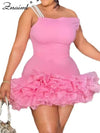 Znaiml Women Blue Stretchy Mini Dresses With Pearls Ruffles Trimmed Bottom Sexy Sheath Short Guest Birthday Party Wedding Gowns