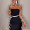 Women's Dresses New Tassel Sexy Low Cut Suspender Sleeveless Midi Party Dress 2024 Summer Fashion
