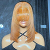 Light Brown Short Bob Layered Lace Front Wig With Bangs Straight Lace Frontal Wig 13x4 Glueless Synthetic Heat Resistant Cosplay
