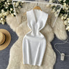 SINGREINY Bodycon Basic Knitting Dress Women Sleeveless V Neck Tank Ladies Elastic Waist Temperament Solid Streetwear Dress