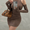 Summer Sexy High Neck Tight Dress Oversleeve Pleated Bottom Wrapped Hip Dress Women Bodycon