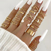 Silver Color Geometric Knuckle Rings Set For Women Eye Cross Sun And Moon Leaf Charm Finger Ring Female Boho Party Jewelry