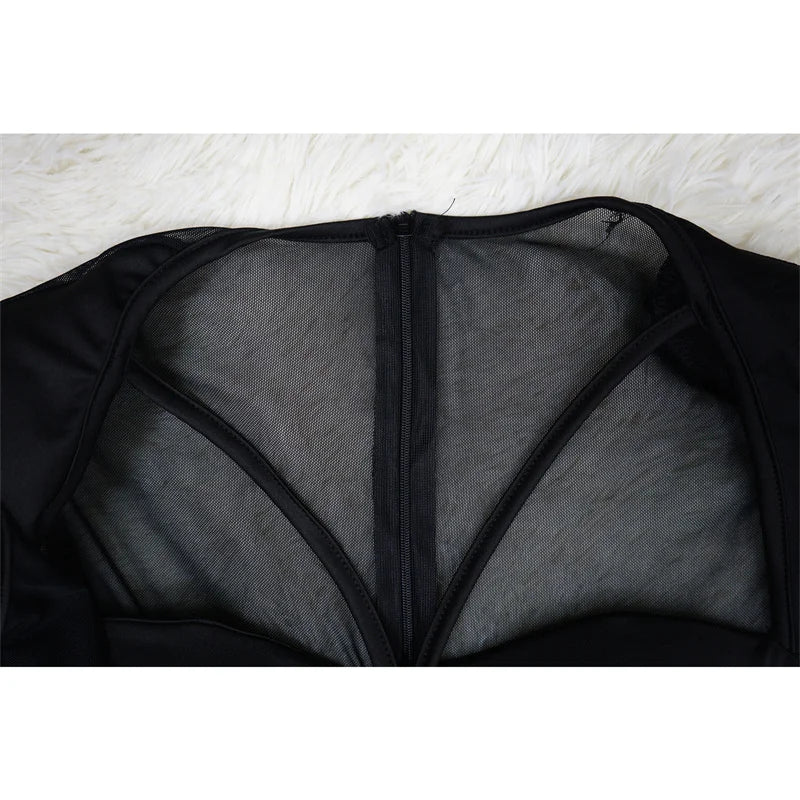 Sexy Mesh Patchwork Transparenter Club-Bodycon-Jumpsuit für Damen, durchsichtiger Einteiler-Overall, Clubwear, Party-, Geburtstagsoutfits
