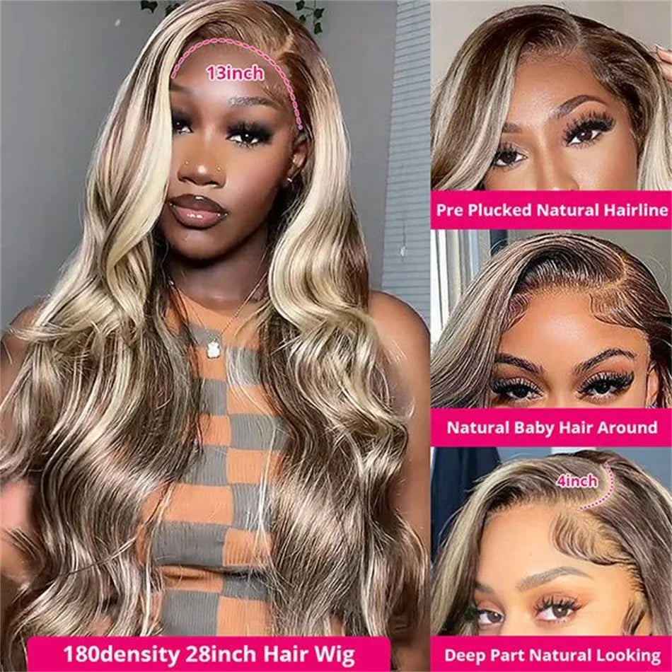 HD Ash Blonde Lace Front Wig 4/613 Highlight Wig 13x4 Colored Brazilian Human Hair Wigs Woman Body Wave 613 HD Lace Frontal Wig