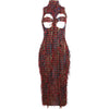 Weird Puss Sexy Hollow Dress Damen Strick Buntes Quasten Backless Y2k Sommer Trend Stretch Ärmellos Elastisch Bodycon Clubwear