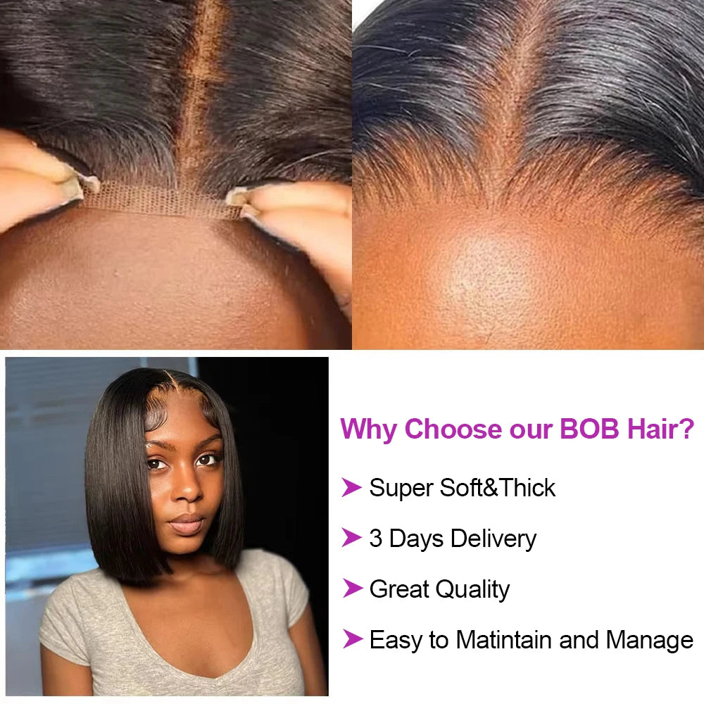 13x4 Glueless Lace Front Perücke Echthaar Glatt 13x6 HD Transparent Lace Frontal Perücken Kurze Bob Perücke für Frauen Remy 250% Dichte