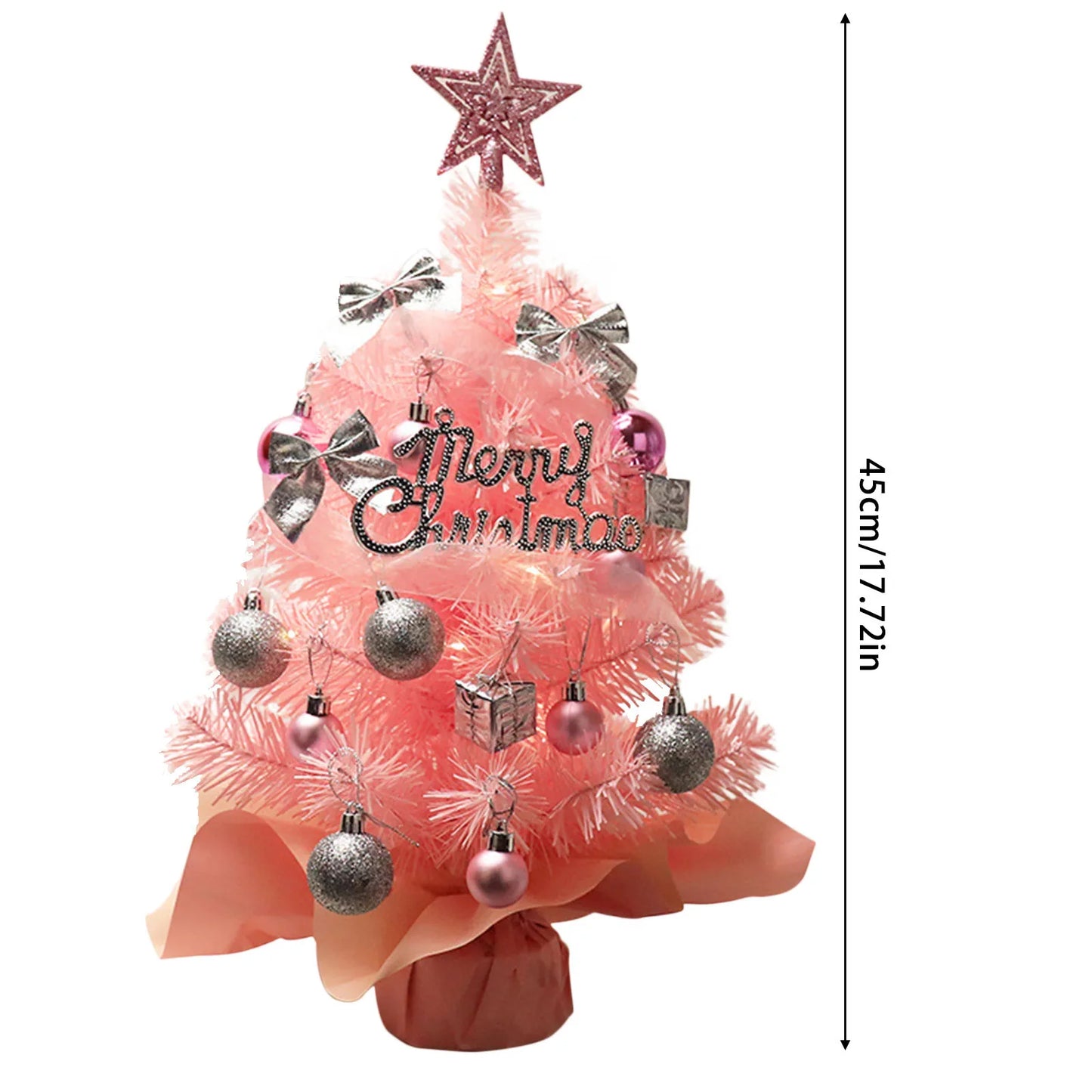 Hot Sale 45/60cm Christmas Tree With lights White/Pink Christmas Tree With Star Christmas Miniature Pine With Ornaments