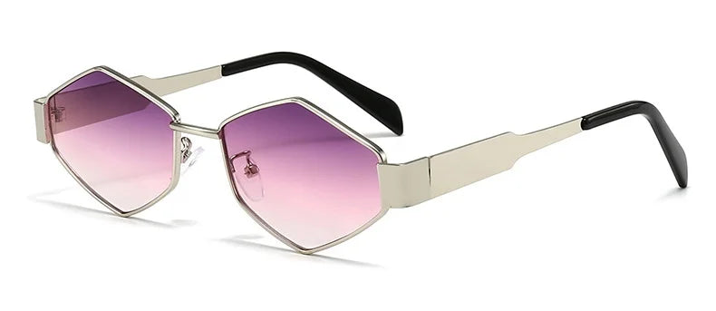 Polygonal Luxury Sunglasses Women Brand Fashion Rhombus Sun Glasses Woman 2024 Retro Vintage Metal Diamond Shades Eyewear