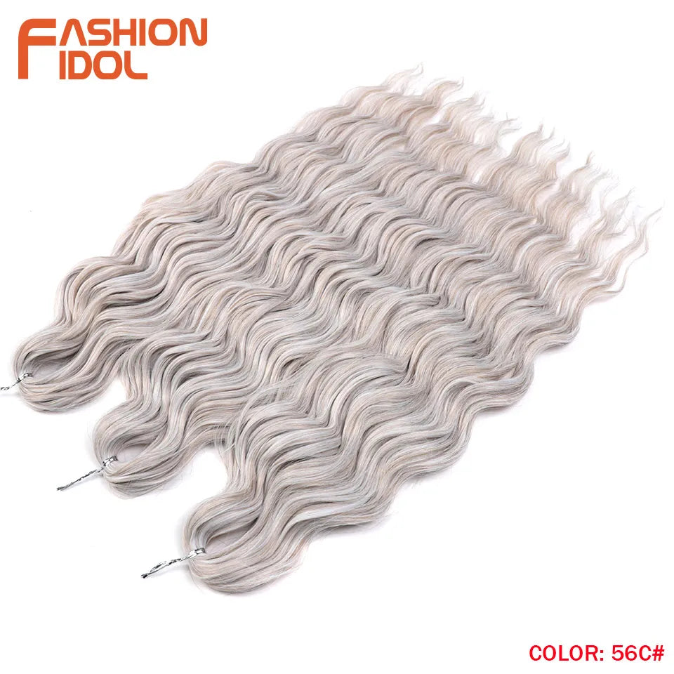 FASHION IDOL 24-Zoll Häkelhaar Synthetische Wasserwelle Flechthaarverlängerungen Ombré Regenbogenfarbe Kunsthaar Deep Wave Lockenhaar