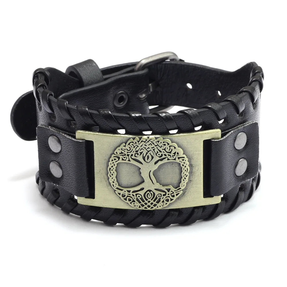 New Retro Wide Leather Pirate Compass Bracelet Men's Bracelet Celtic Viking Jewelry Compass Bracelet Accessories Party Gifts