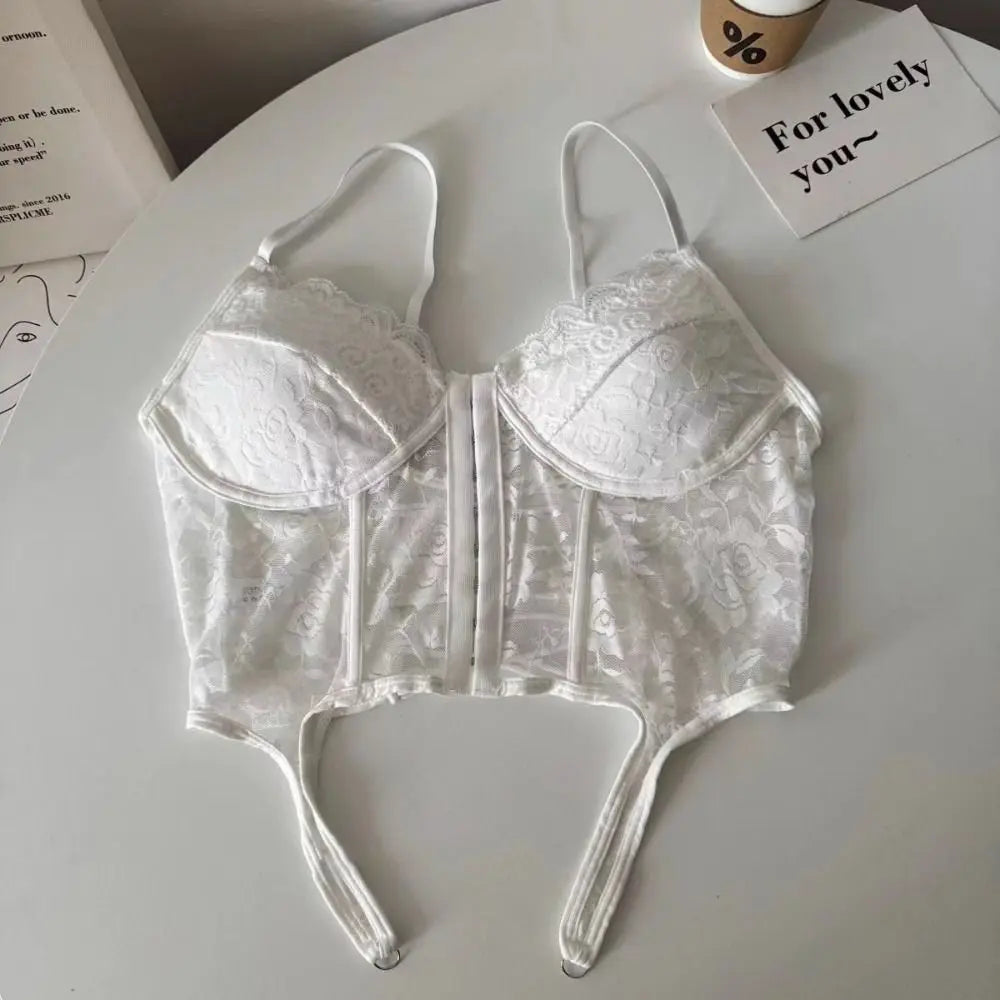 V-Neck Sexy Lace Corset Top Slim Fit Push Up Hollow Suspender Vest Adjustable Straps Off Shoulder Breathable Mesh Vest Travel