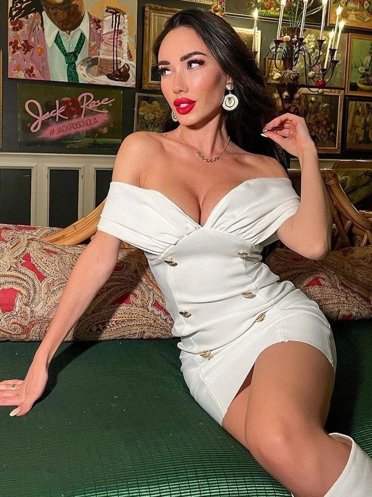 NewAsia Off-Shoulder Blazer-Kleid Zweireihig Rutschfest Rückenfrei Gerafft Tief Ausgeschnitten Reißverschluss Bodycon Robe Elegante Clubkleider
