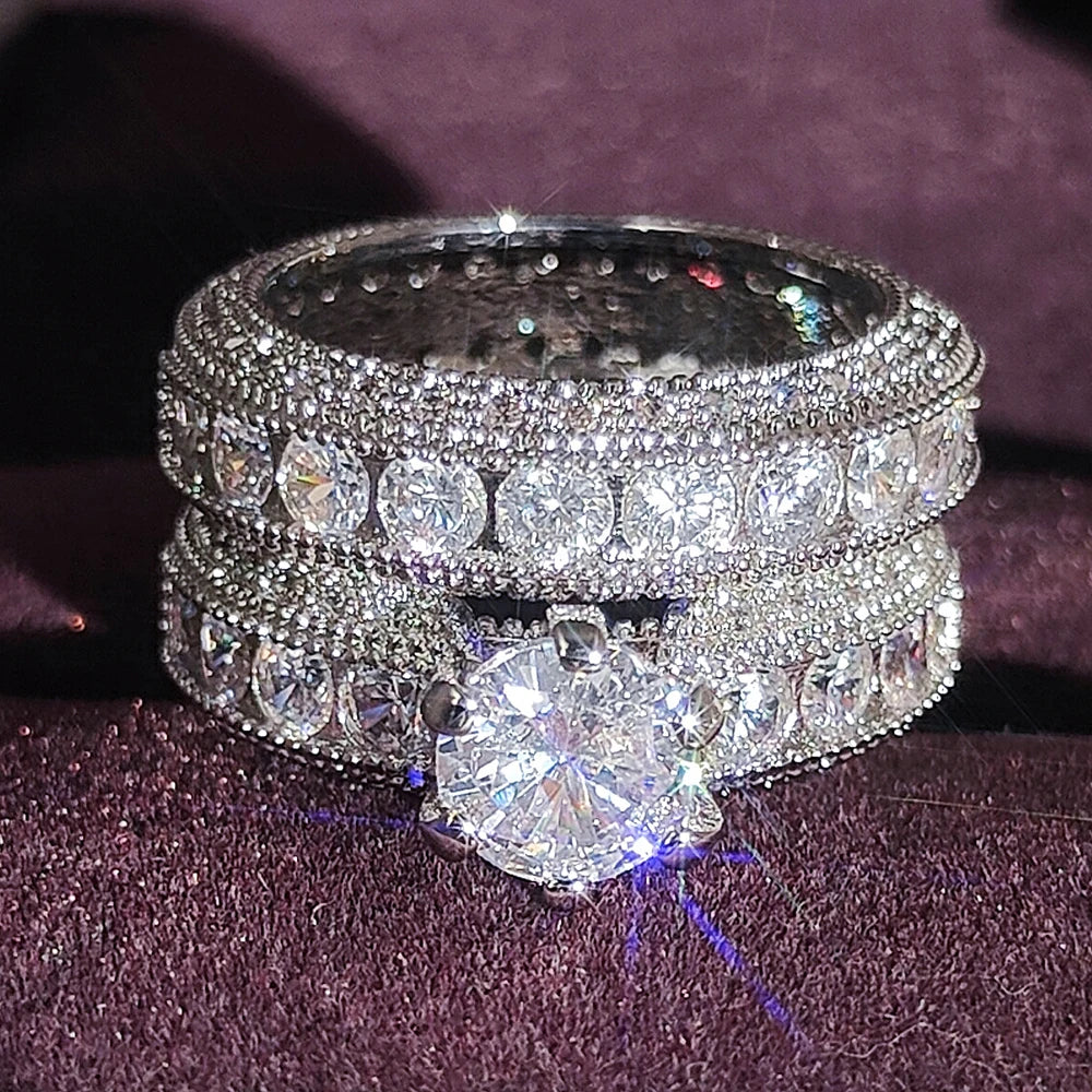 2023 New Luxury Silver Color Luxury Big Wedding Rings Set for Bridal Women Engagement Finger Party Gift Designer Jewelry R4428