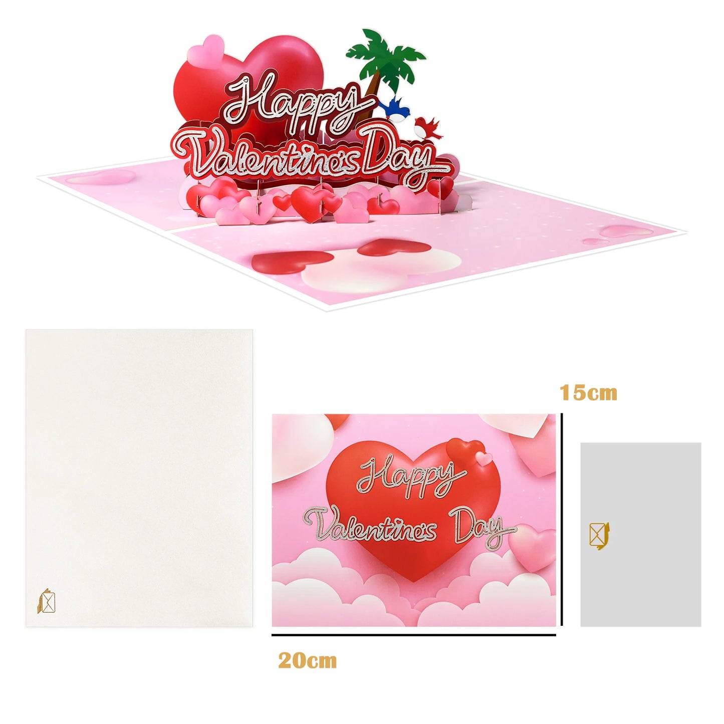 Valentinstag Geschenk 3D Pop Up Karte Jahrestag Hochzeit Geburtstag für Ehefrau Ehemann Grußkarten mit Umschlag und Notizkarte