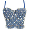 Irene Tinnie Sexy Cute Loch Cartoon Dekoration Push Up Bustier Damen Jeans Bralette Cropped Top Weste Große Größe