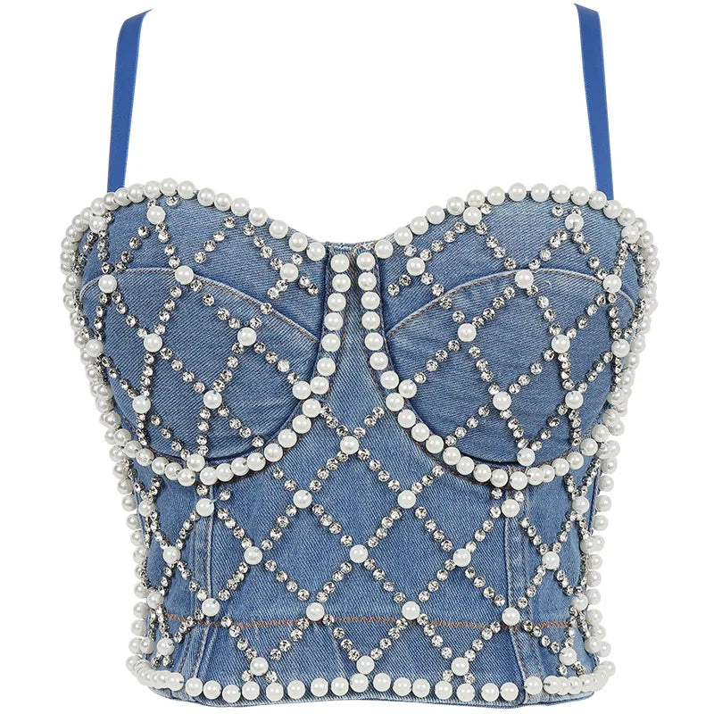 Irene Tinnie Sexy Cute Loch Cartoon Dekoration Push Up Bustier Damen Jeans Bralette Cropped Top Weste Große Größe