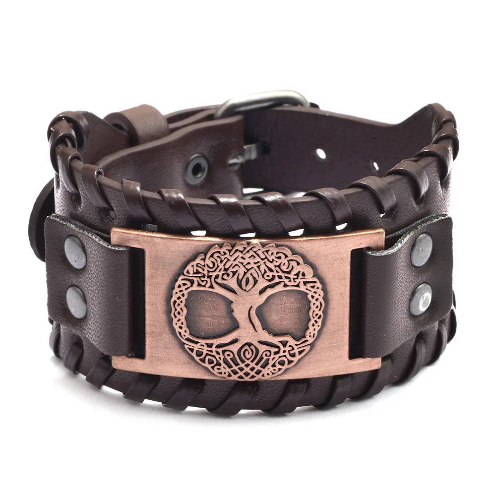 New Retro Wide Leather Pirate Compass Bracelet Men's Bracelet Celtic Viking Jewelry Compass Bracelet Accessories Party Gifts