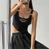 Women Embroid Letter Tank Tops With Bra Pad Casual Camis Y2K Crop Tops For Women Shoulder Belt Iron Ring Tank Tops