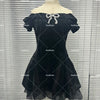 Black French Vintage Elegant Design Woman Dress Gothic Off Shoulder Retro Mini Dress Female Fairy Birthday Party Chic Outfits
