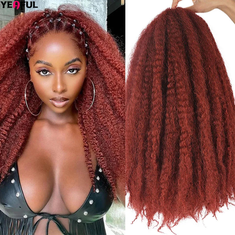 Yeaful 18 Inch Synthetic Marley Twist Braiding Hair Red Black Brown Ginger Bug Blonde #4 Pre Looped Marley Twists Crochet Hair