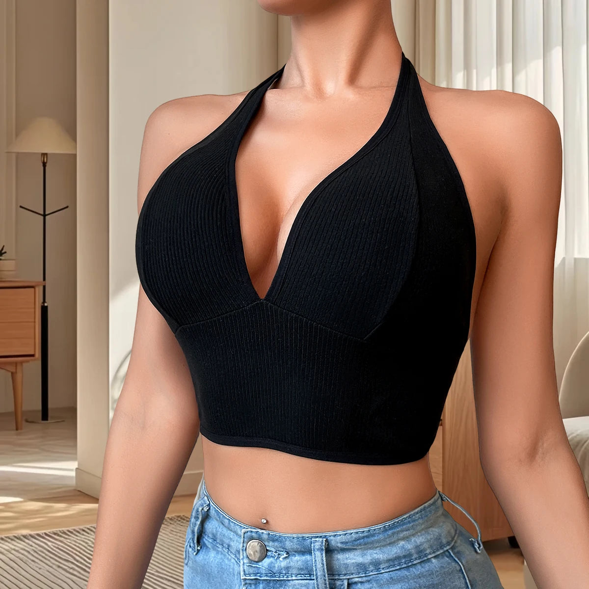1x nahtloses, sexy Damen-Top, gerippt, atmungsaktiv, Dessous, Sport-Trägerhemd, Gymnastik-Tanktop, rückenfrei, Damenunterwäsche, Weste