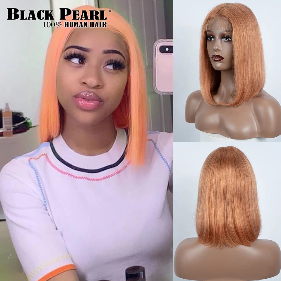 Black Pearl Ginger Lace Front 100% Human Hair Quality Wigs Glueless Wig Short Straight Bob Wig Lace Front Human Hair Wig