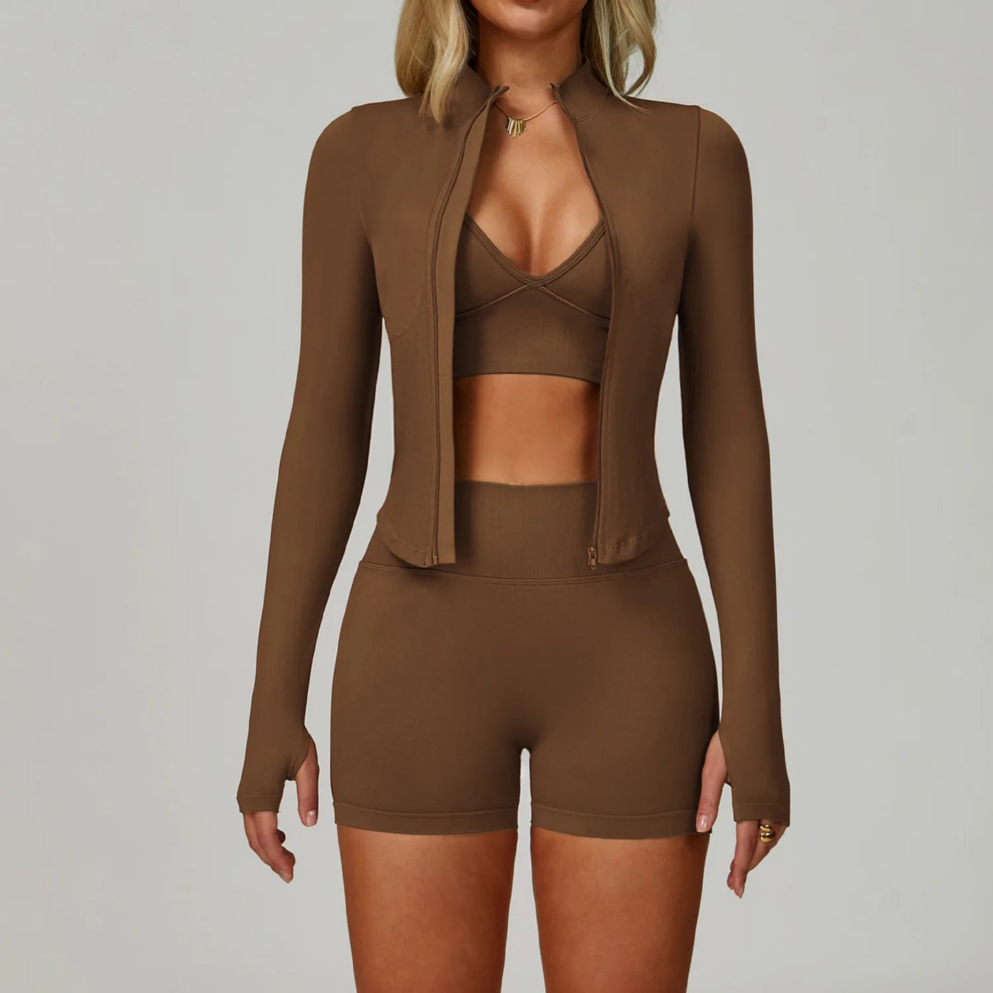 SWELTERING 2/3PCS Seamless Yoga Set Gym Clothes Sportswear Fitness Suits Women Workout Bra Crop Top Long Sleeve Sports Suits