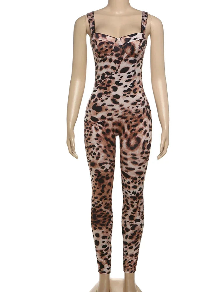 Leosoxs Sexy Jumpsuit Damen Ärmellos 2025 Sexy Trend Leopardenprint Ärmelloser Street Fit Stretch Aktivität Workout Overalls