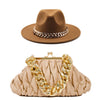 Set Straw Hat and Bag Set Gold Chain Bag Hat Set Ladies Leather Bag Tote Church Fedora Party Jazz Straw Hat