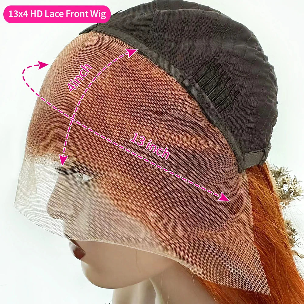 Swupod 13x4 13x6 220% Density Transparent HD Lace Front Wig for Women Deep Wave Remy Human Hair Ginger Orange 350# Loose Curly