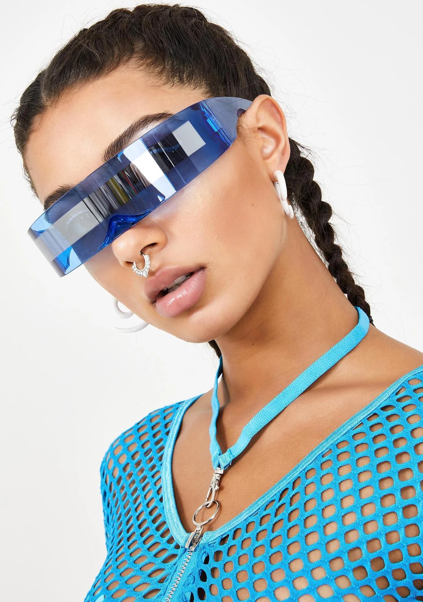 Futuristic Narrow Visor women Sunglasses Laser Eyeglasses Personality Mirrored Lens Eyewear Glasses integrated Men sun glasses