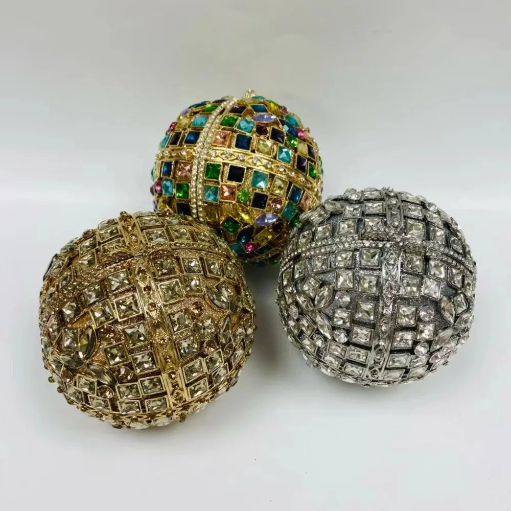 Women Multi Stones Clutch Purse Crystal Evening Bags Hard Case Metal Minaudiere Rhinestone Clutches Handbag Wedding Party Bags